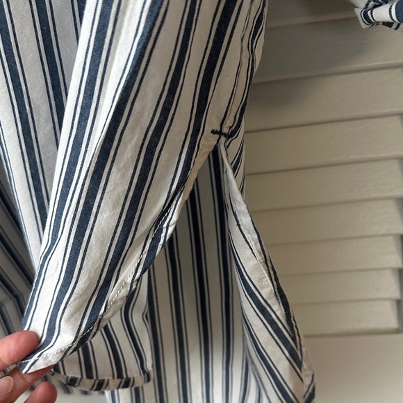 Maeve by Anthropologie -Navy Blue and White Striped Button Down Shirt - Picture 4 of 7